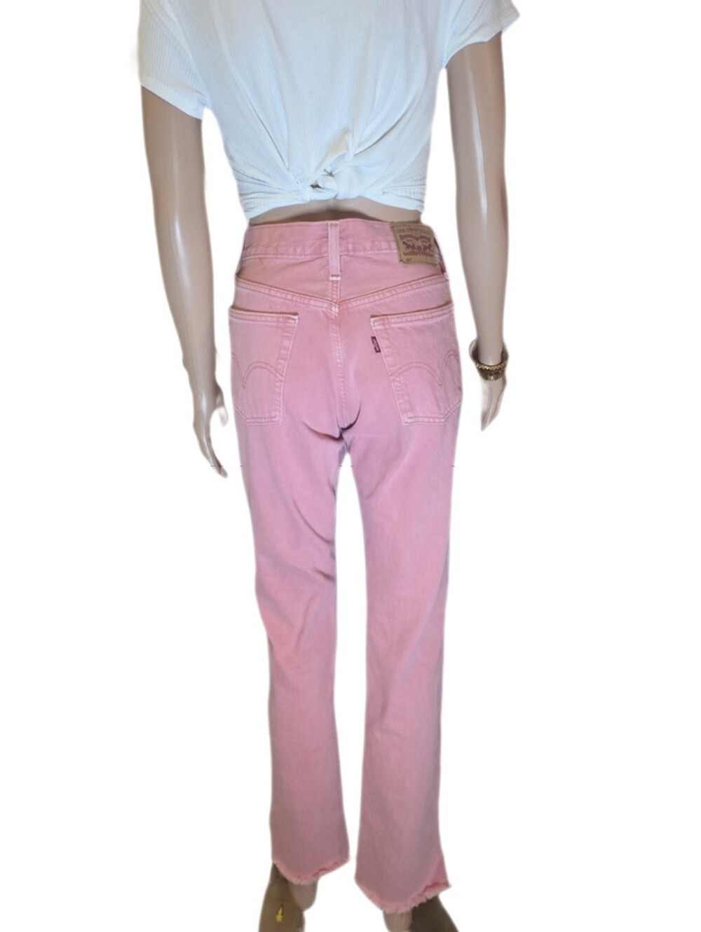 Levi's 501 Cropped Straight Leg Jeans Scraped Pale Mauve Pink 24x30 EUC - Picture 11 of 15